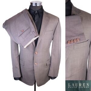 Ralph Lauren Men's 2-pcs Suit Windowpane Jacket Blazer Coat Sz 40R Pants 32X29.5